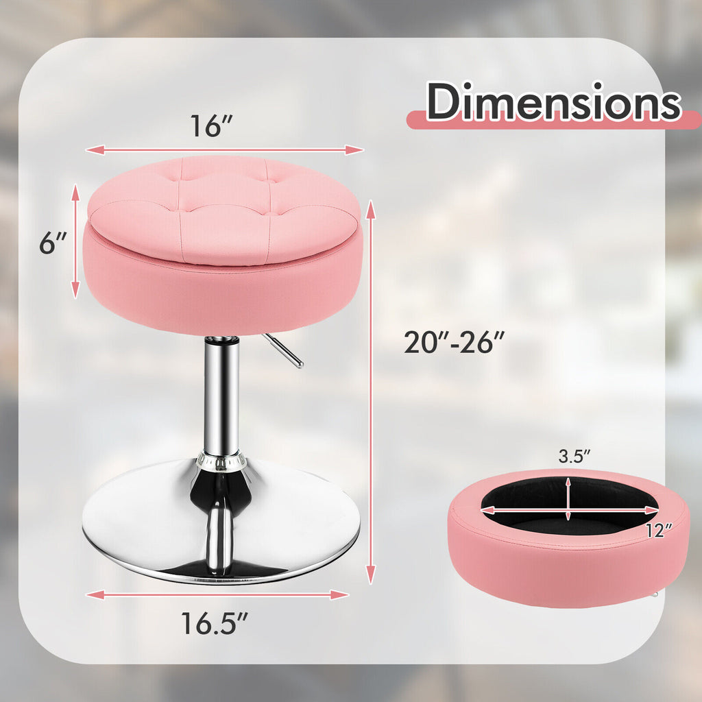 360° Pink Swivel Makeup Chair Vanity Stool with Storage