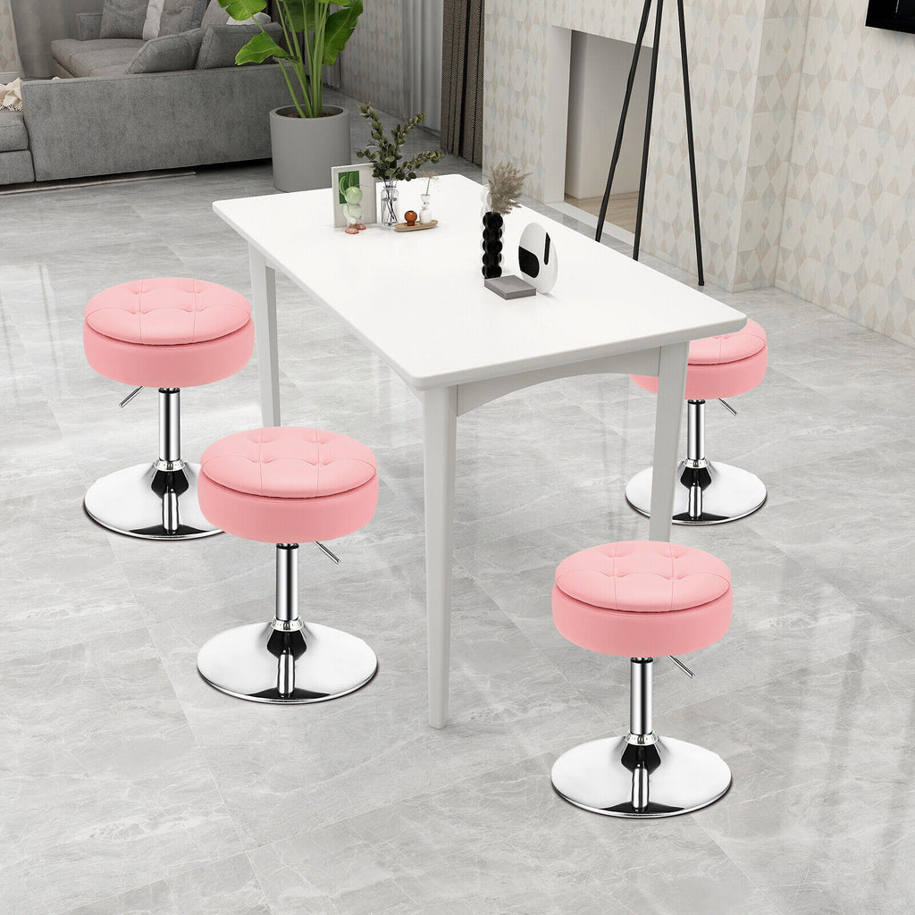 360° Pink Swivel Makeup Chair Vanity Stool with Storage