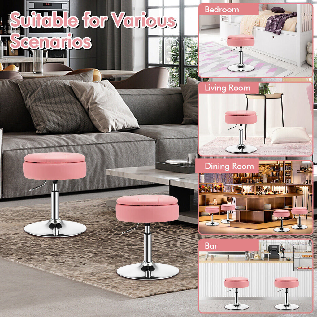 360° Pink Swivel Makeup Chair Vanity Stool with Storage