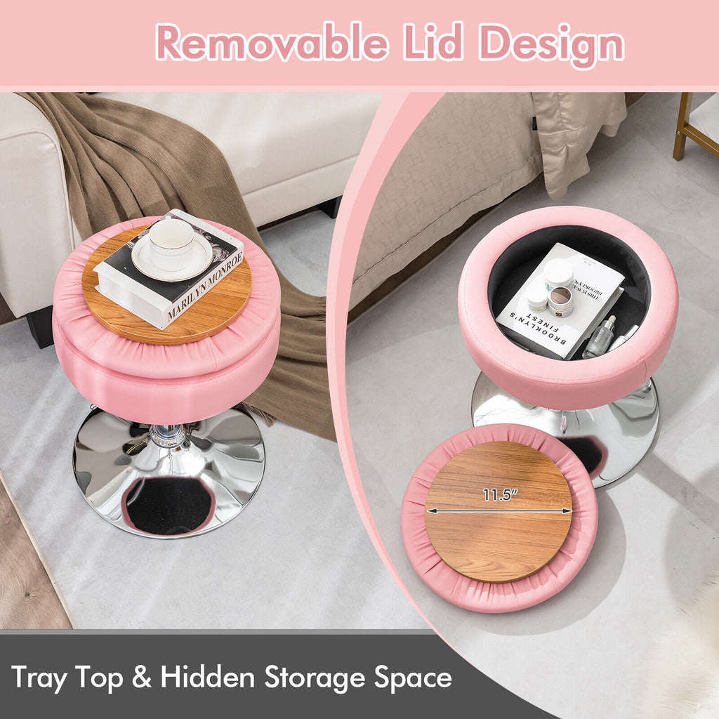 360° Pink Swivel Makeup Chair Vanity Stool with Storage