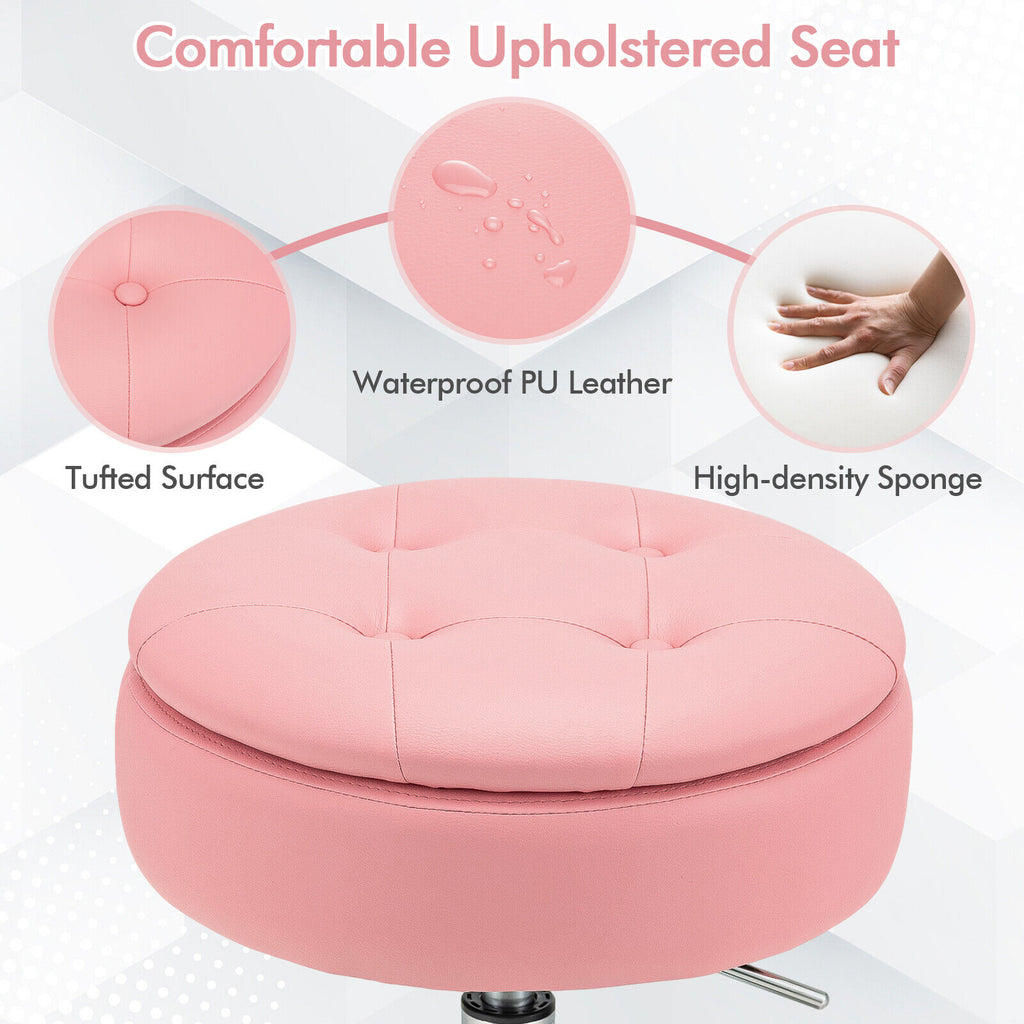 360° Pink Swivel Makeup Chair Vanity Stool with Storage