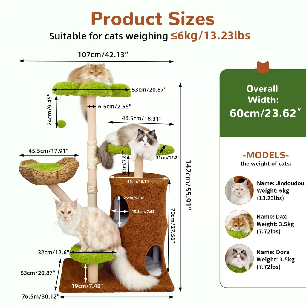Large Green Cat Tree Tower with Condos and Scratching Posts
