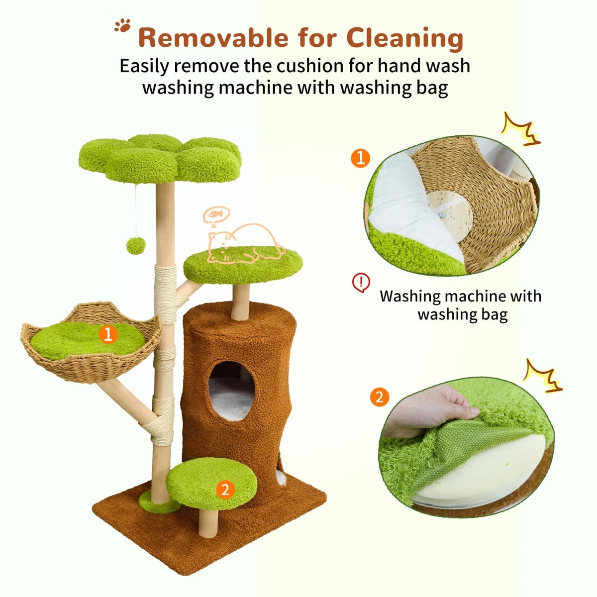 Large Green Cat Tree Tower with Condos and Scratching Posts