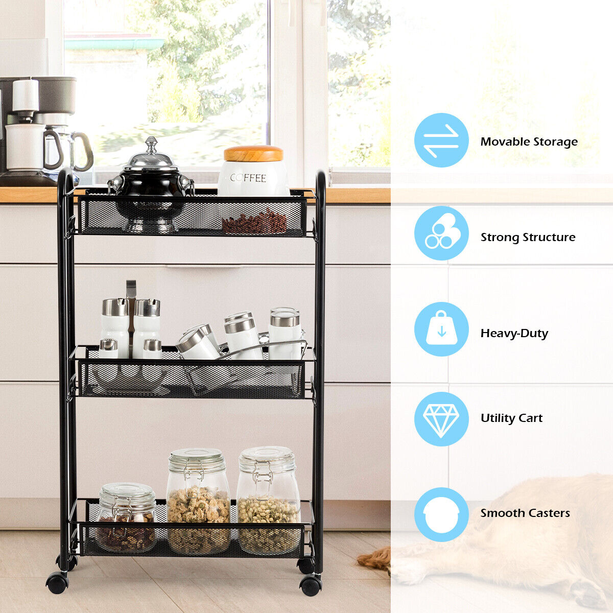 3-Tier Rolling Storage Cart Utility Trolley Stand