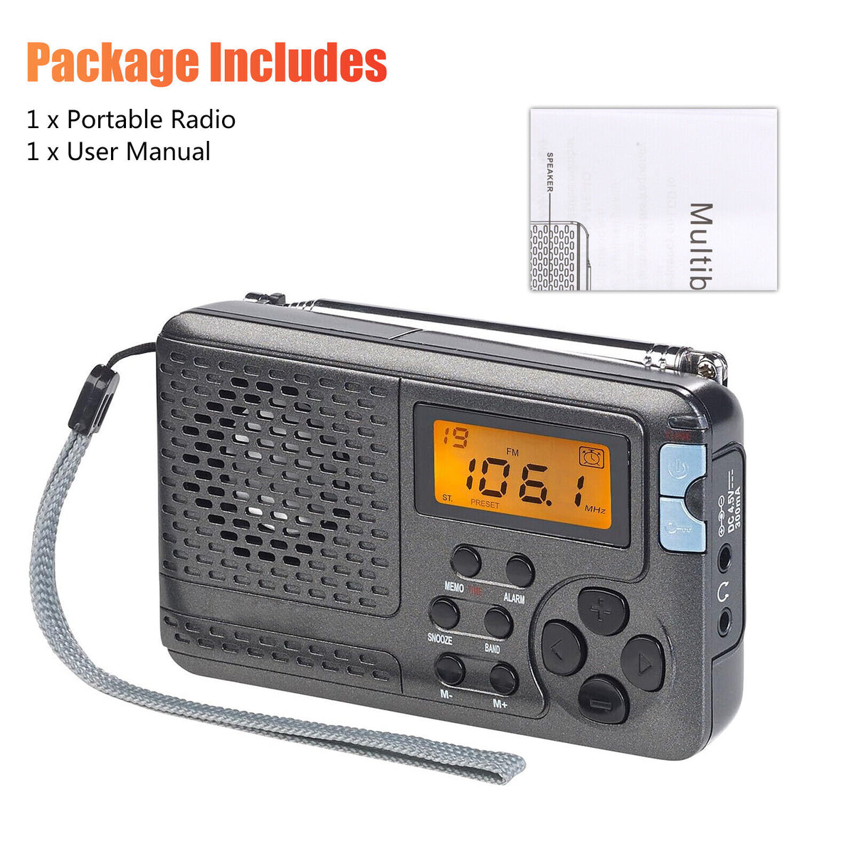 Portable AM/FM/SW/TV Radio Emergency Receiver with Digital LCD Display