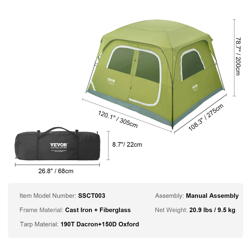 Spacious 6-Person Camping Tent 10x9x6.5 ft Waterproof Lightweight