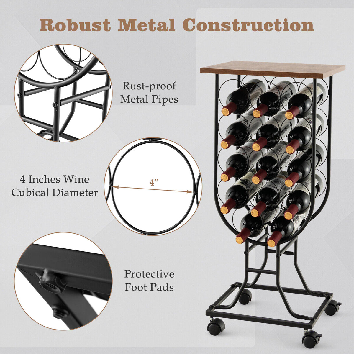Freestanding Wine Storage Console Table with 14-Bottle Wine Rack