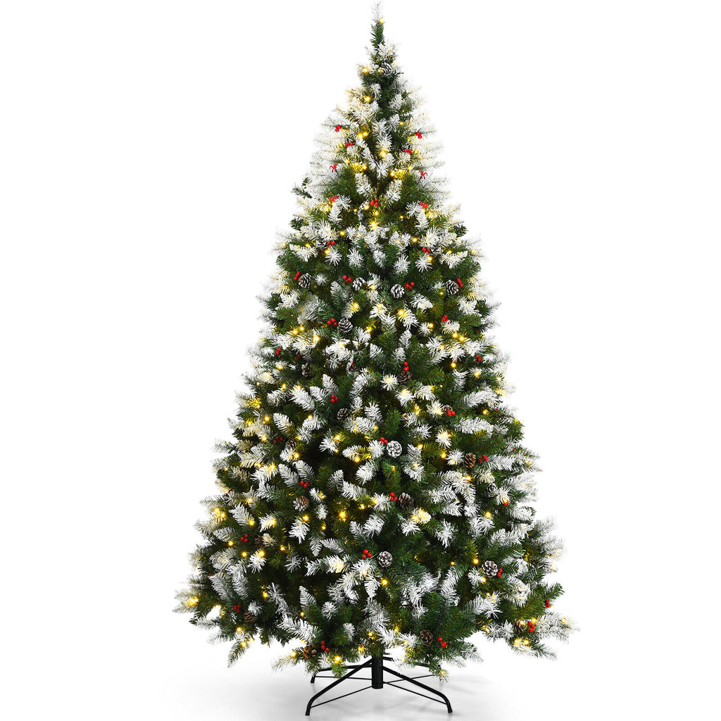 7.5FT Pre-lit Snowy Pine Tree with Red Berries with 8 Lighting Modes