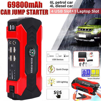 69800mAh Car Jump Starter USB Power Bank Battery Booster Clamp