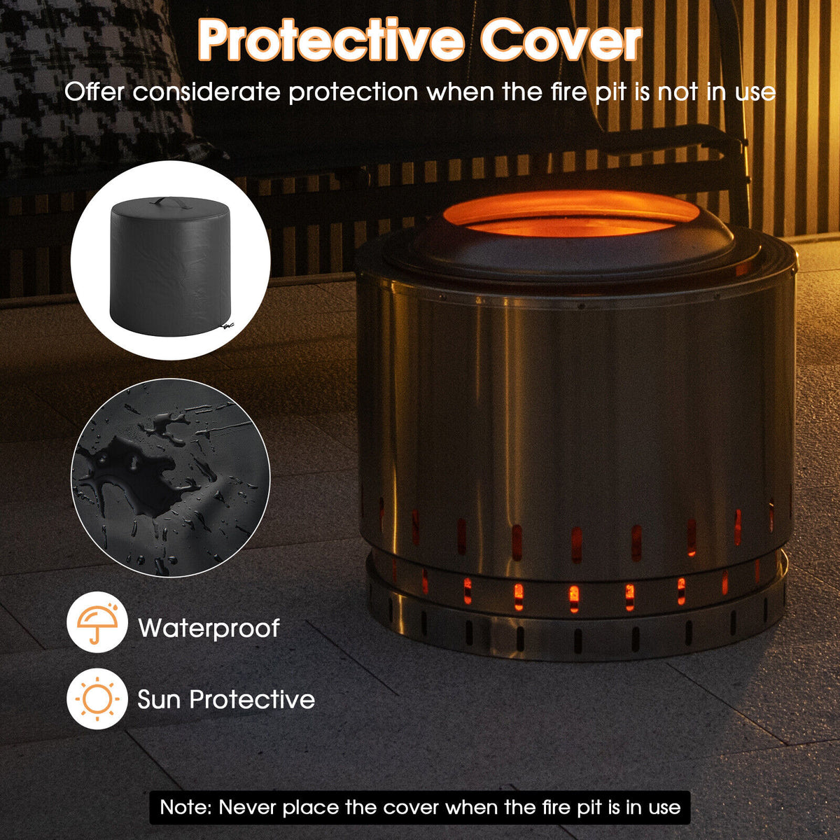 Outdoor Smokeless Fire Pit Stainless Steel with Rain Cover