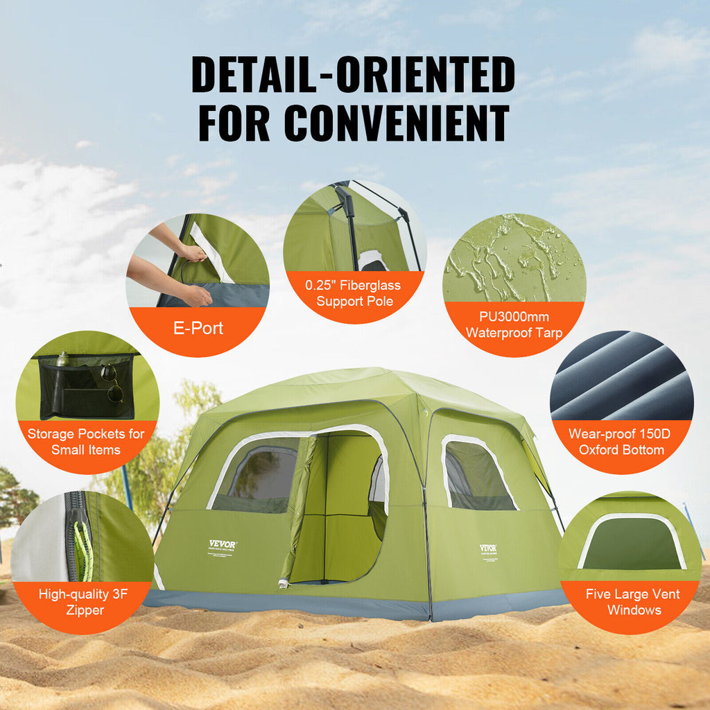 Spacious 6-Person Camping Tent 10x9x6.5 ft Waterproof Lightweight