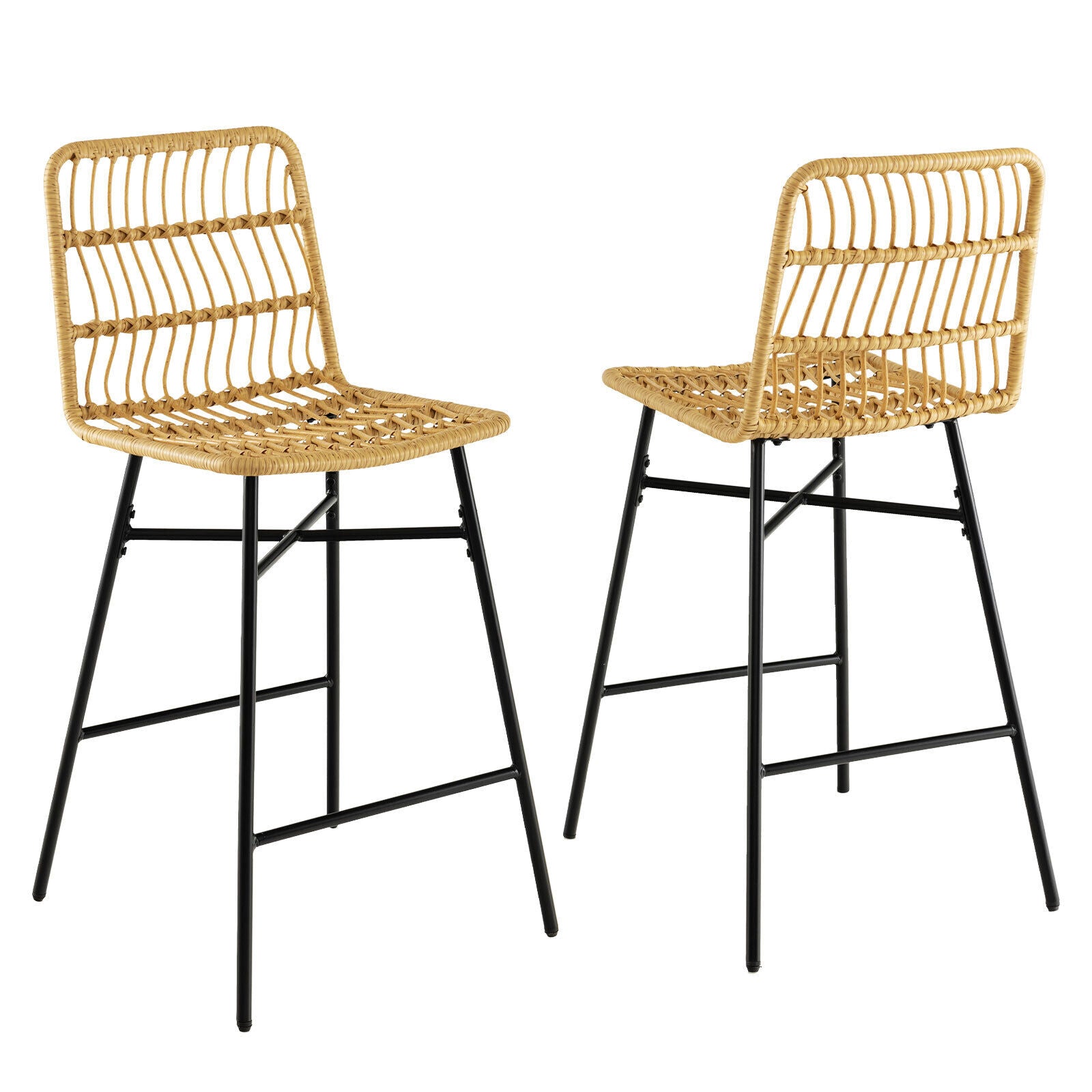 Set of 2 Rattan Bar Stools Counter Height Dining Chairs Natural