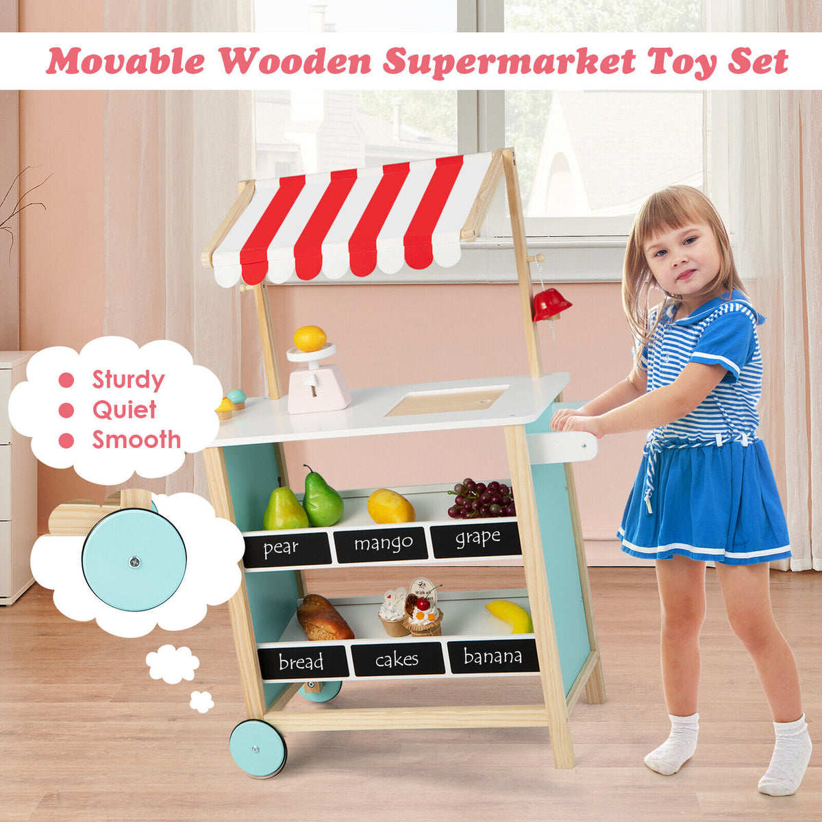 Wooden Ice Cream Cart for Kids Pretend Play Shop