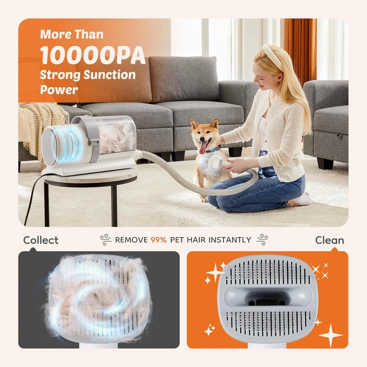 2.5L Pet Grooming Vacuum Kit with Clippers & 3 Suction Modes