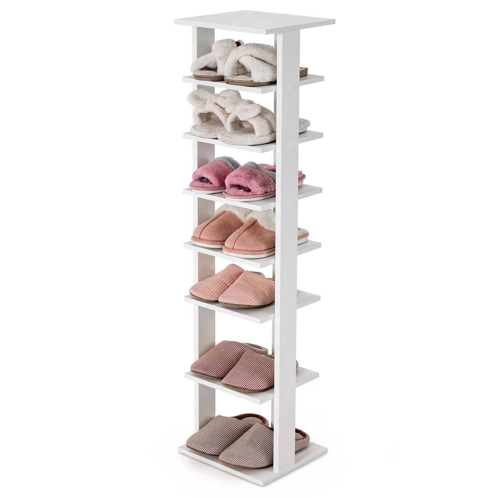 White 7-Tier Wooden Shoe Rack Storage Display Shelf