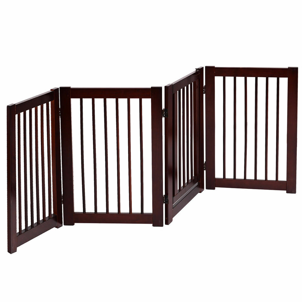 30" 4-Panel Free Standing Pet Indoor Wooden Safety Fence With Gate