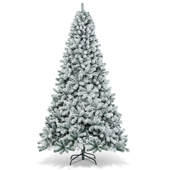 9ft Snow-flocked Hinged Christmas Tree with Metal Stand