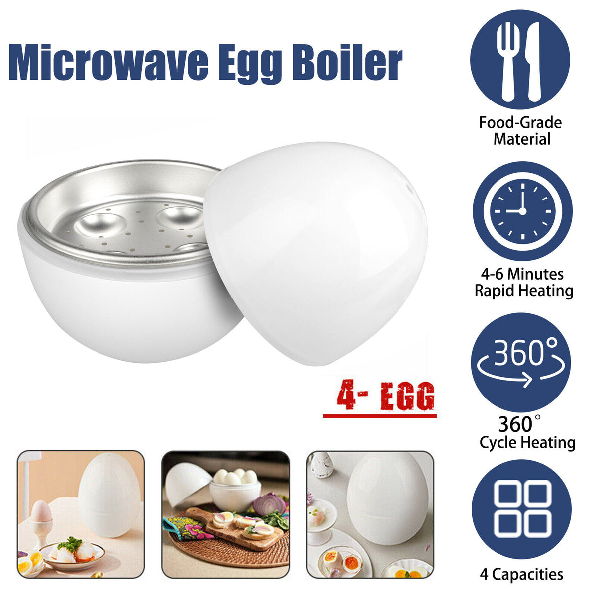 Microwave Egg Boiler Cooker 4 Eggs Steamer Kitchen Cook Tool