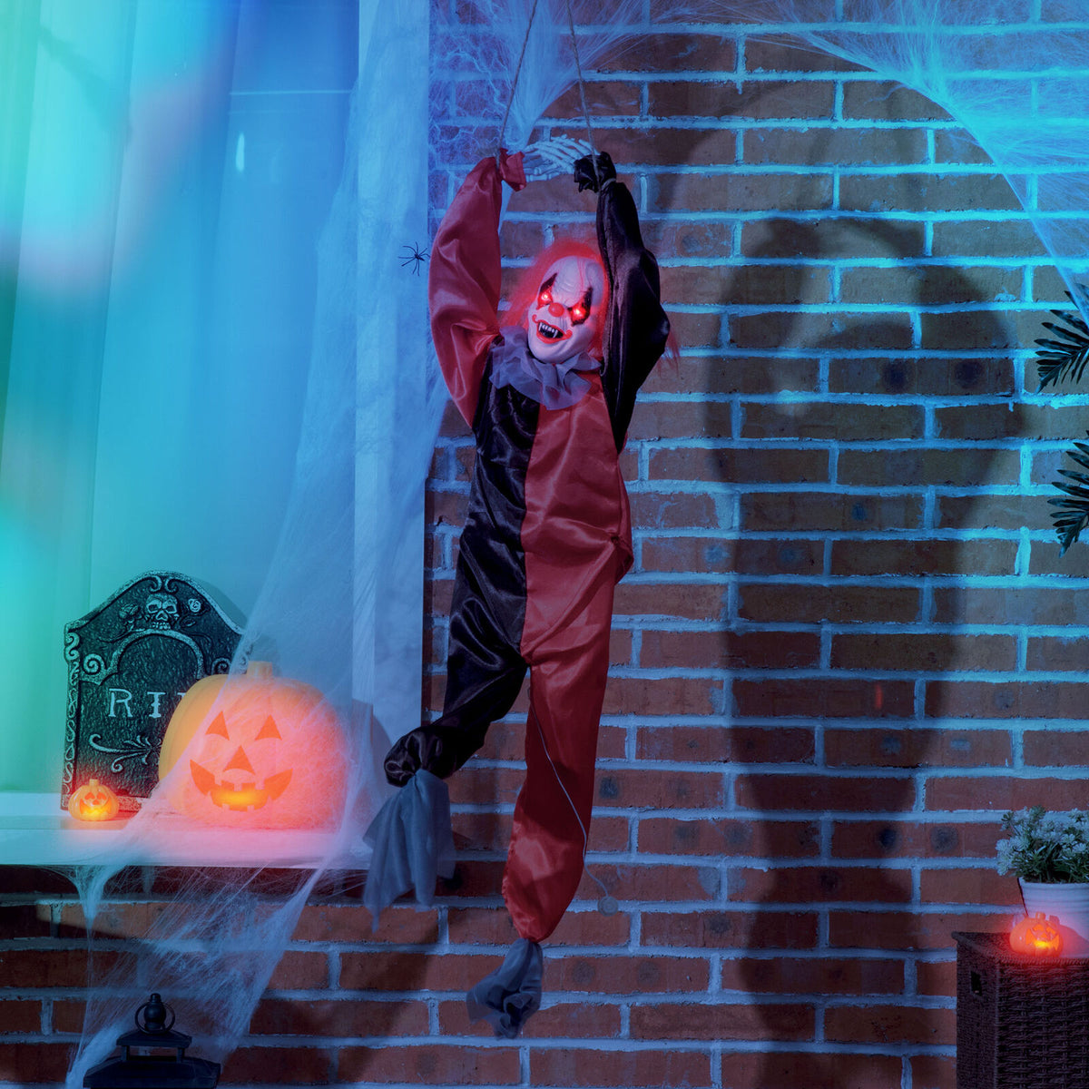 36" Animated Hanging Clown Scare Prop Outdoor Halloween Decor