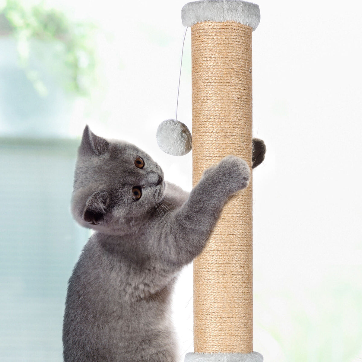 37" Cat Scratching Post with Teaser Ball Sisal Rope Scratcher
