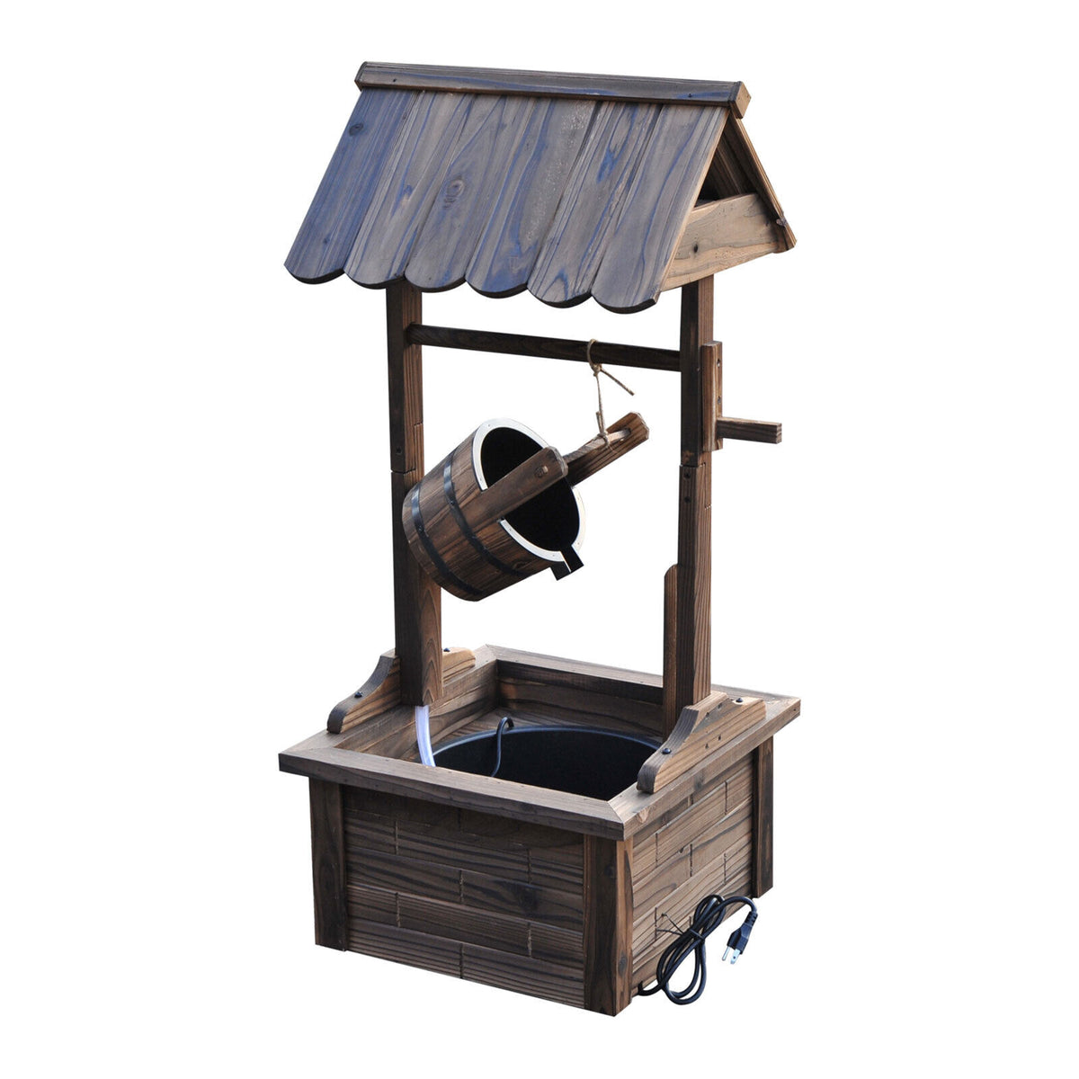 Wooden Wishing Well Outdoor Water Fountain With Pump For Garden & Yard
