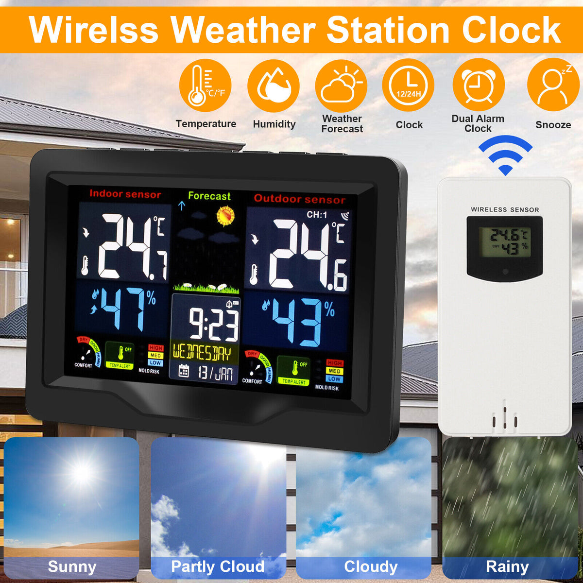 LCD Wireless Digital Weather Station Humidity and Temperature Monitor