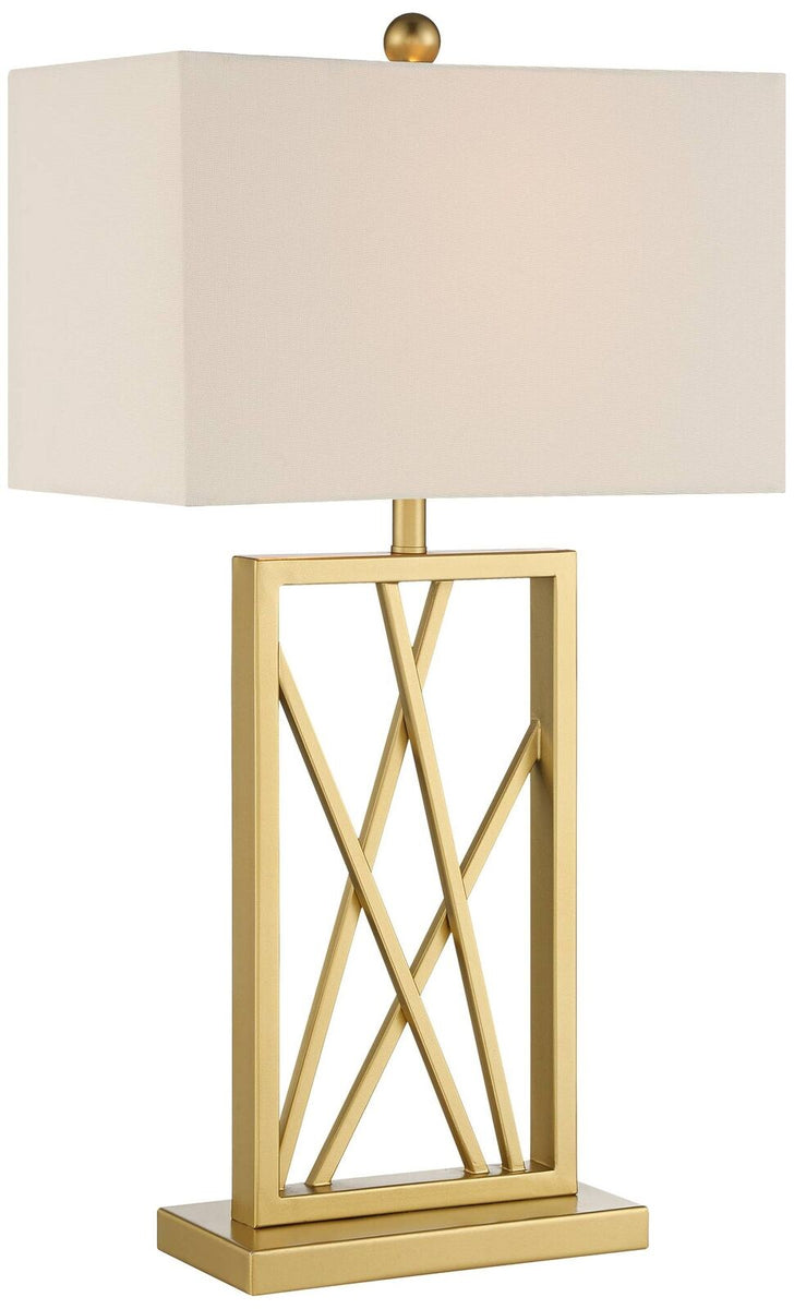 Modern White Square Table Lamp With Rectangular Shade Gold Finish Base