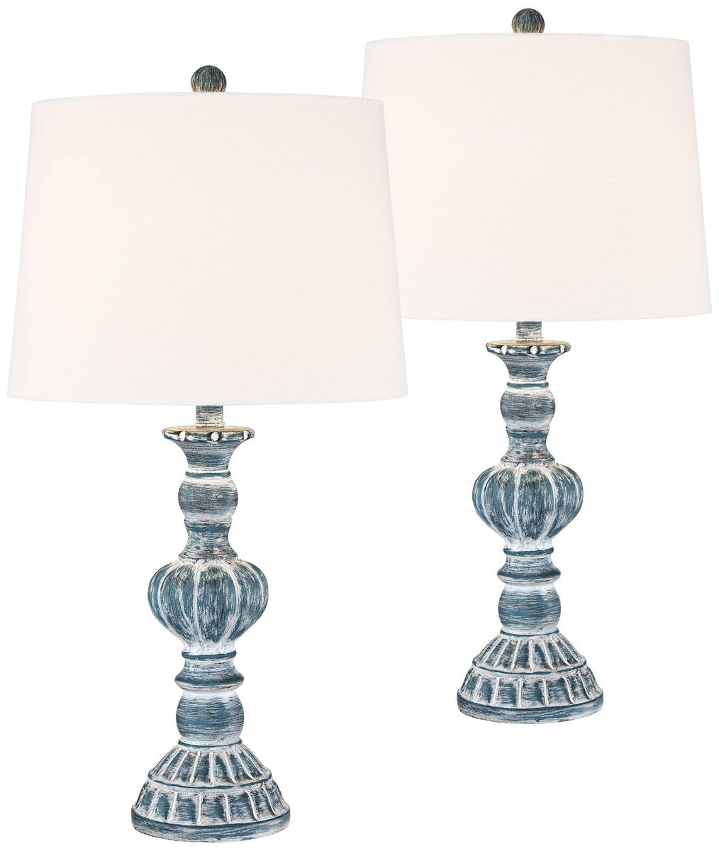 Rustic Table Lamps Set Vintage Design With Blue Wash Bases 2-Piece