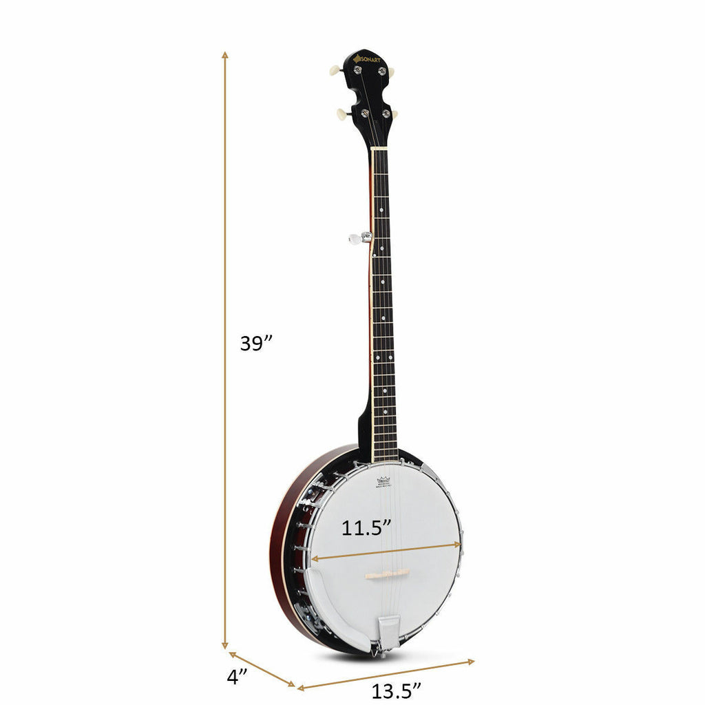 5-String Geared Tunable Banjo W/ 24 Brackets Carry Case & Accessories