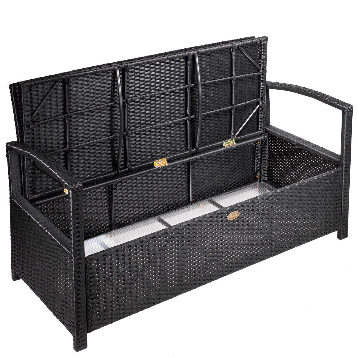 Black Deck Storage Box Bench With Seat Cushion Outdoor Patio Furniture