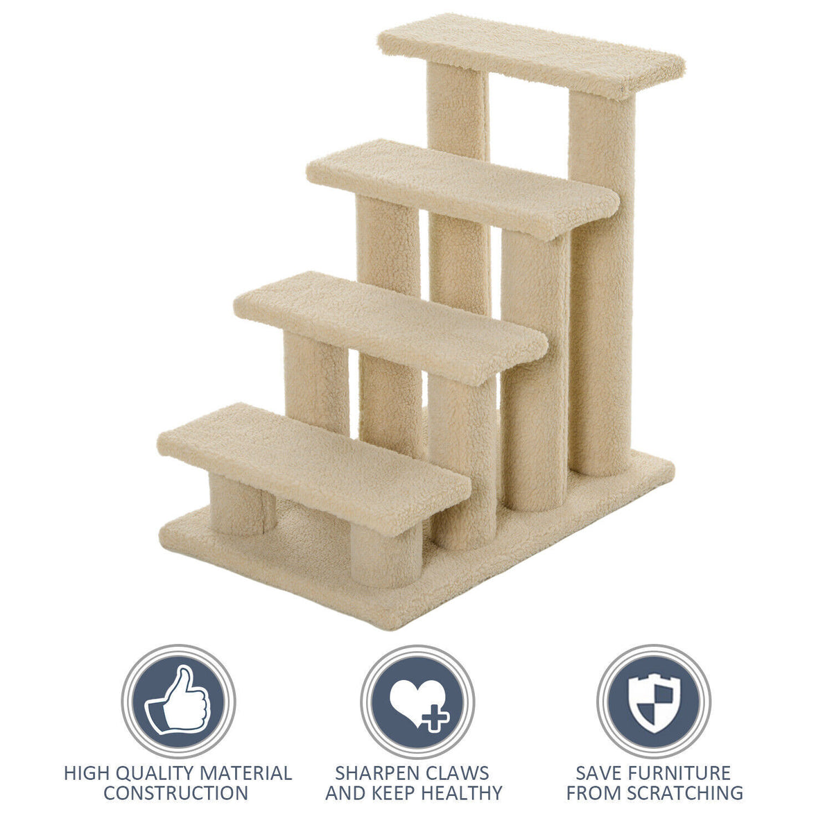 24-Inches Cat Tree 4-Steps Stairway with Perch Scratcher Bed Climber