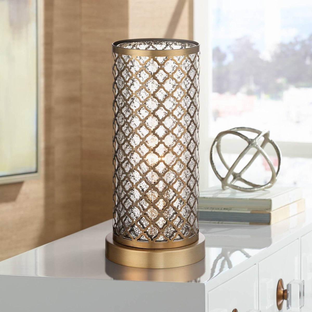 12" High Brass and Mercury Glass Accent Light Lamp for Bedroom Office
