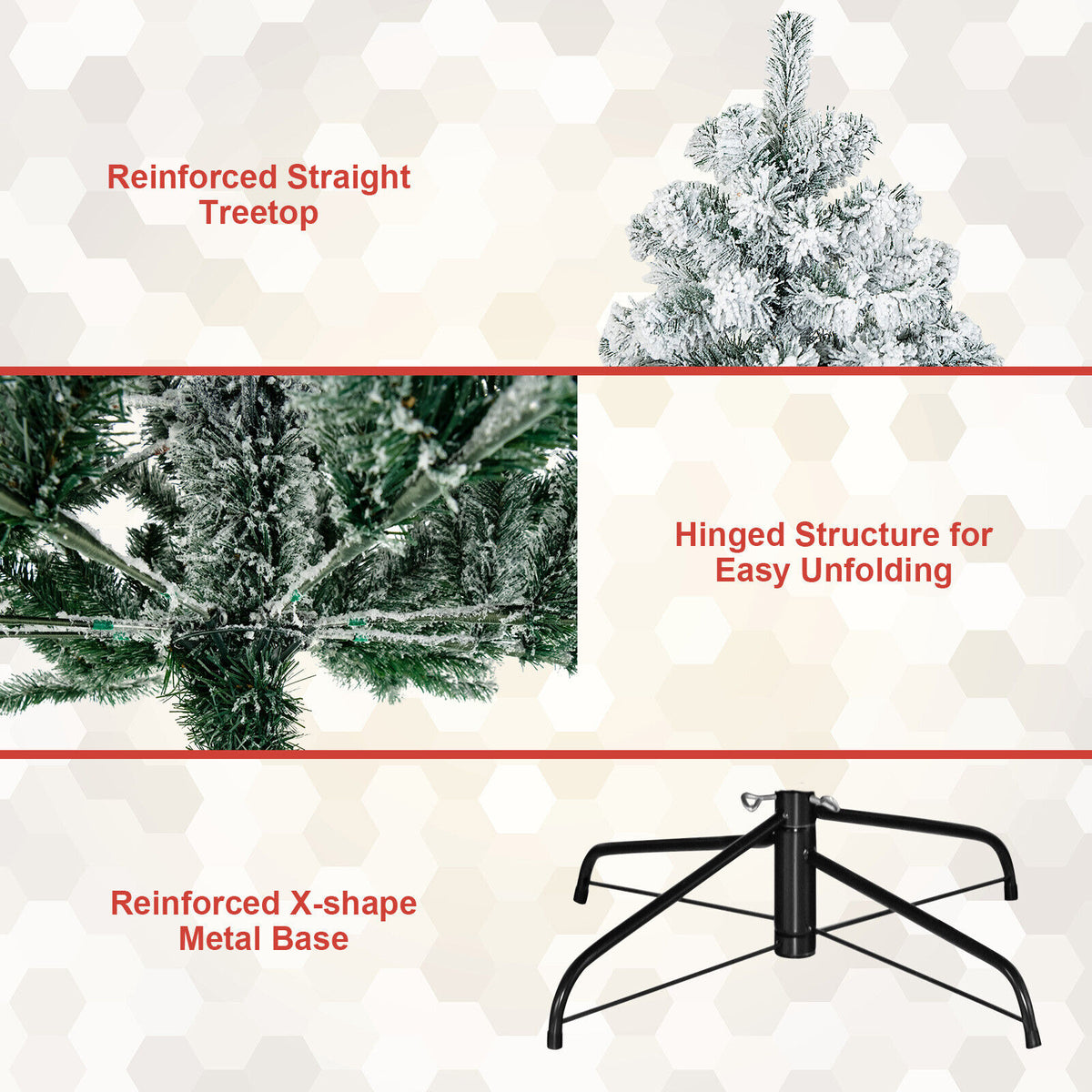 9ft Snow-flocked Hinged Christmas Tree with Metal Stand