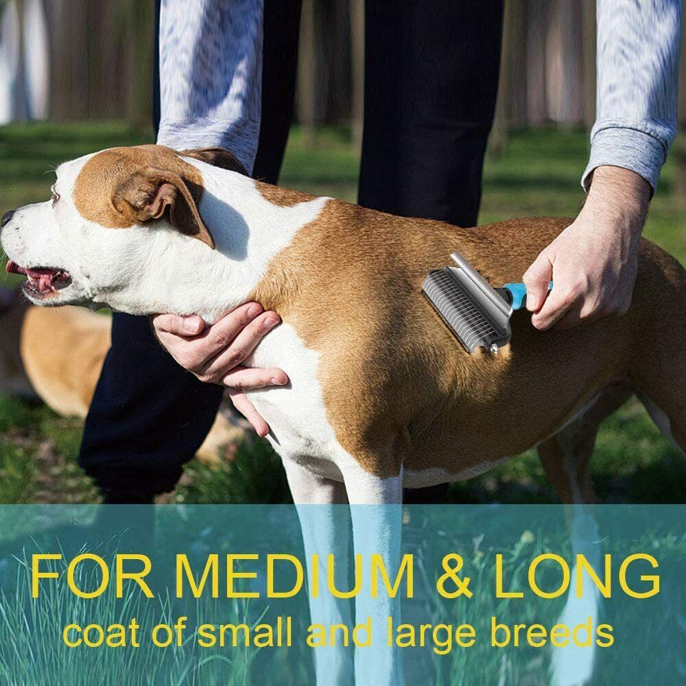 Dual-Sided Pet Grooming Brush for Shedding and Dematting