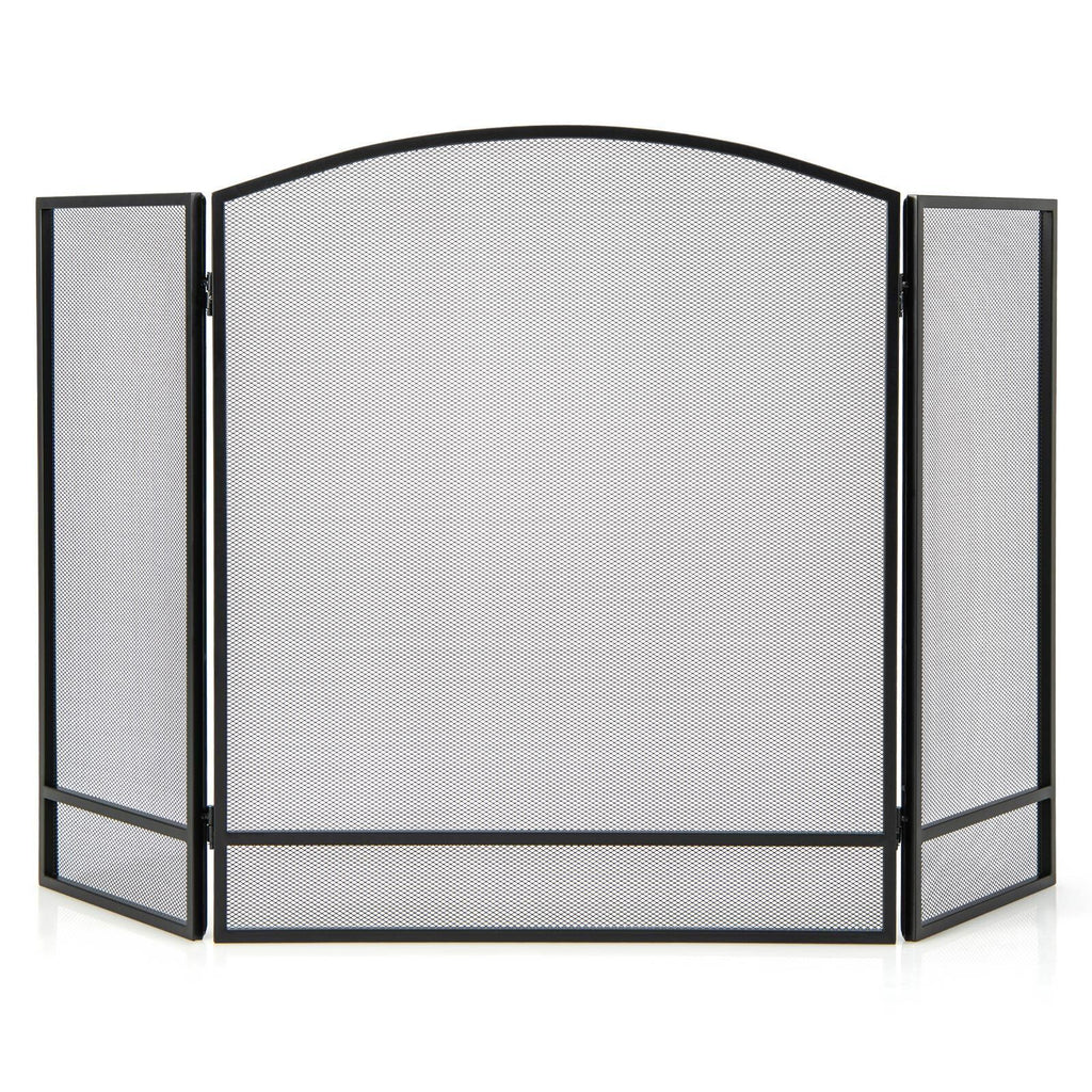 3-panel Foldable Wrought Iron Fireplace Screen with Mesh