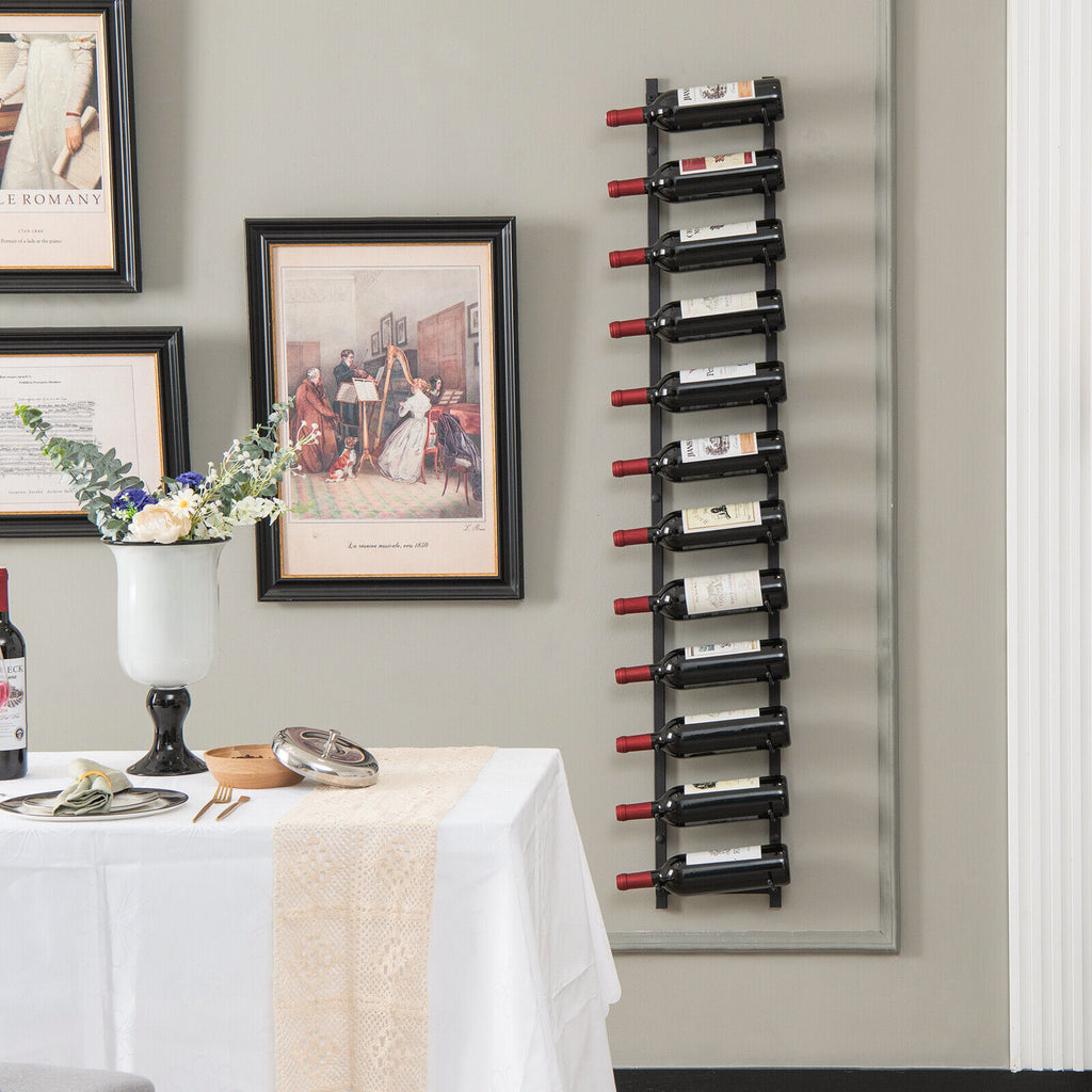 Wall Mounted Metal Wine Rack Display Holder with 12 Bottles Capacity