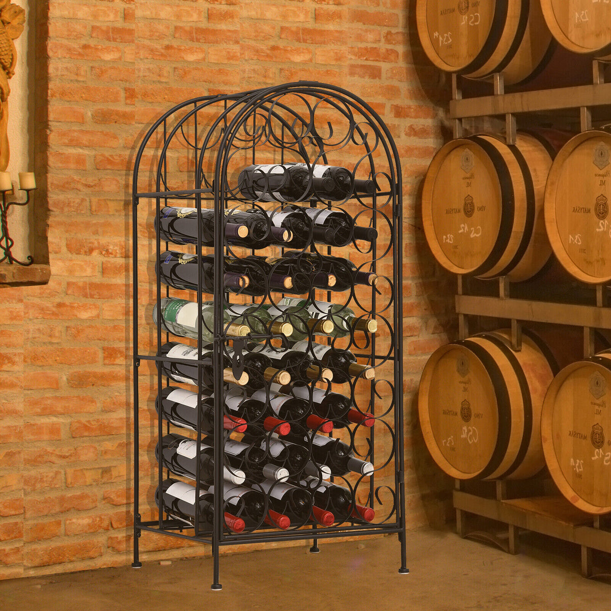 Freestanding Large Metal Wine Rack 35 Bottles Display Stand