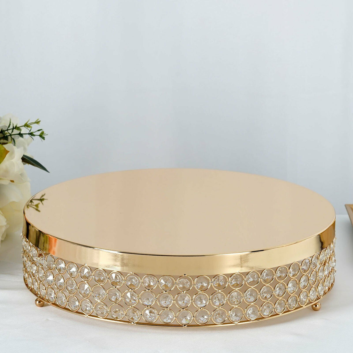 15.5" Gold Metal Wedding Cake Stand with Crystal Beads Dessert Display