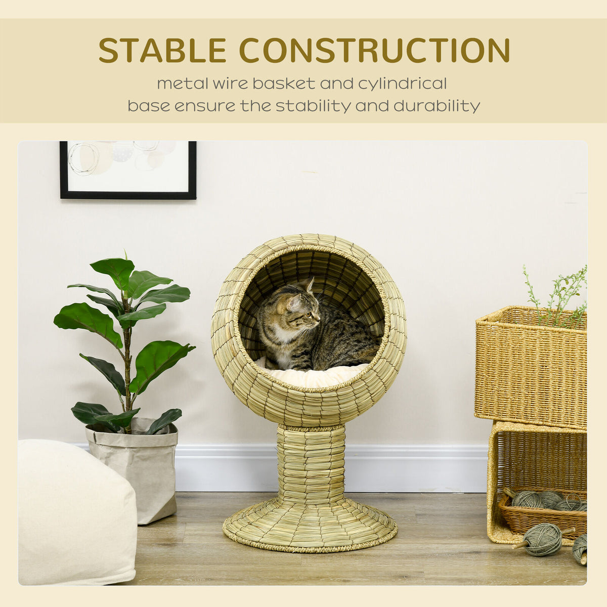 Elevated Cat Shelter with Stand Cushion Raised Condo Pod