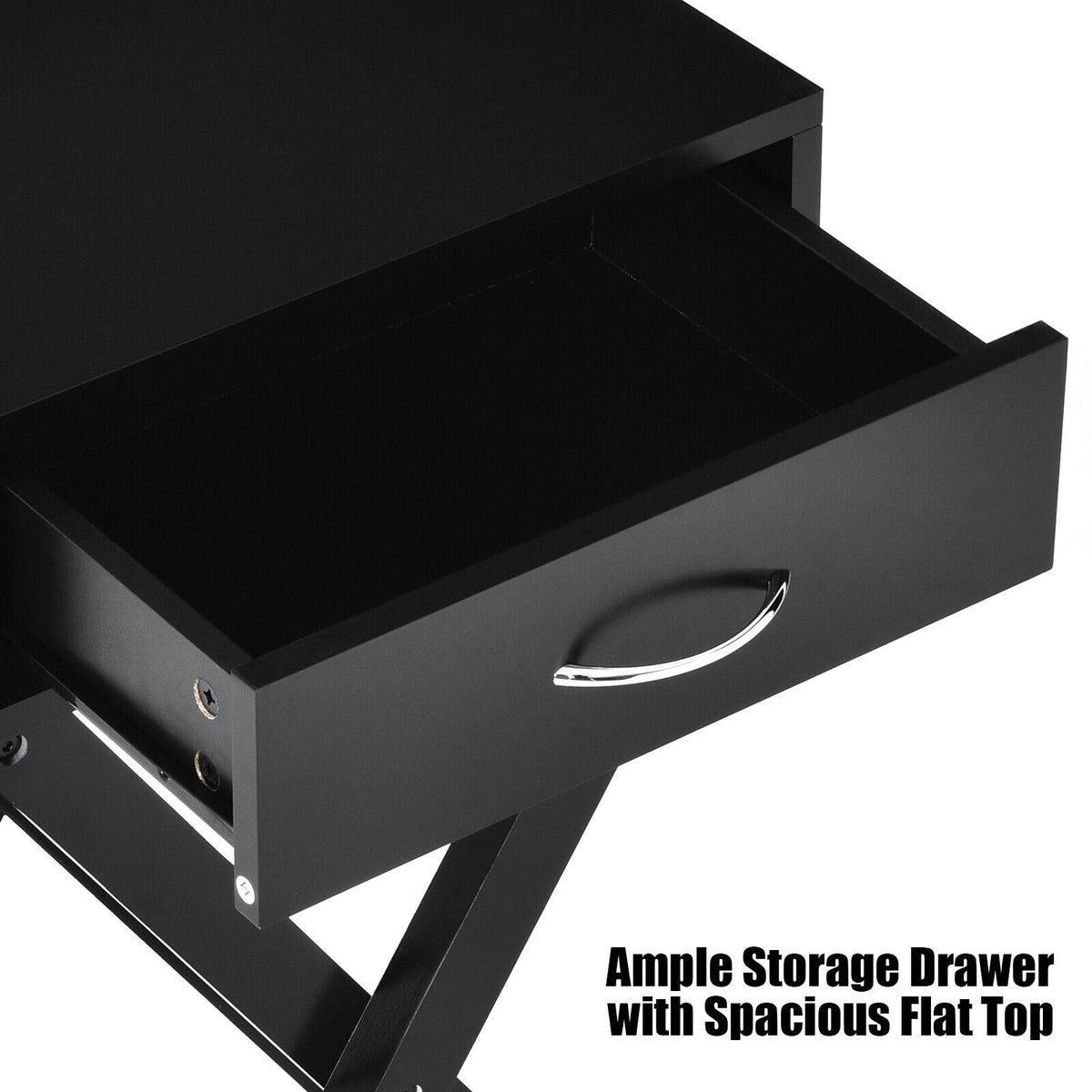 Black X-Shape Drawer Nightstand Home Furniture