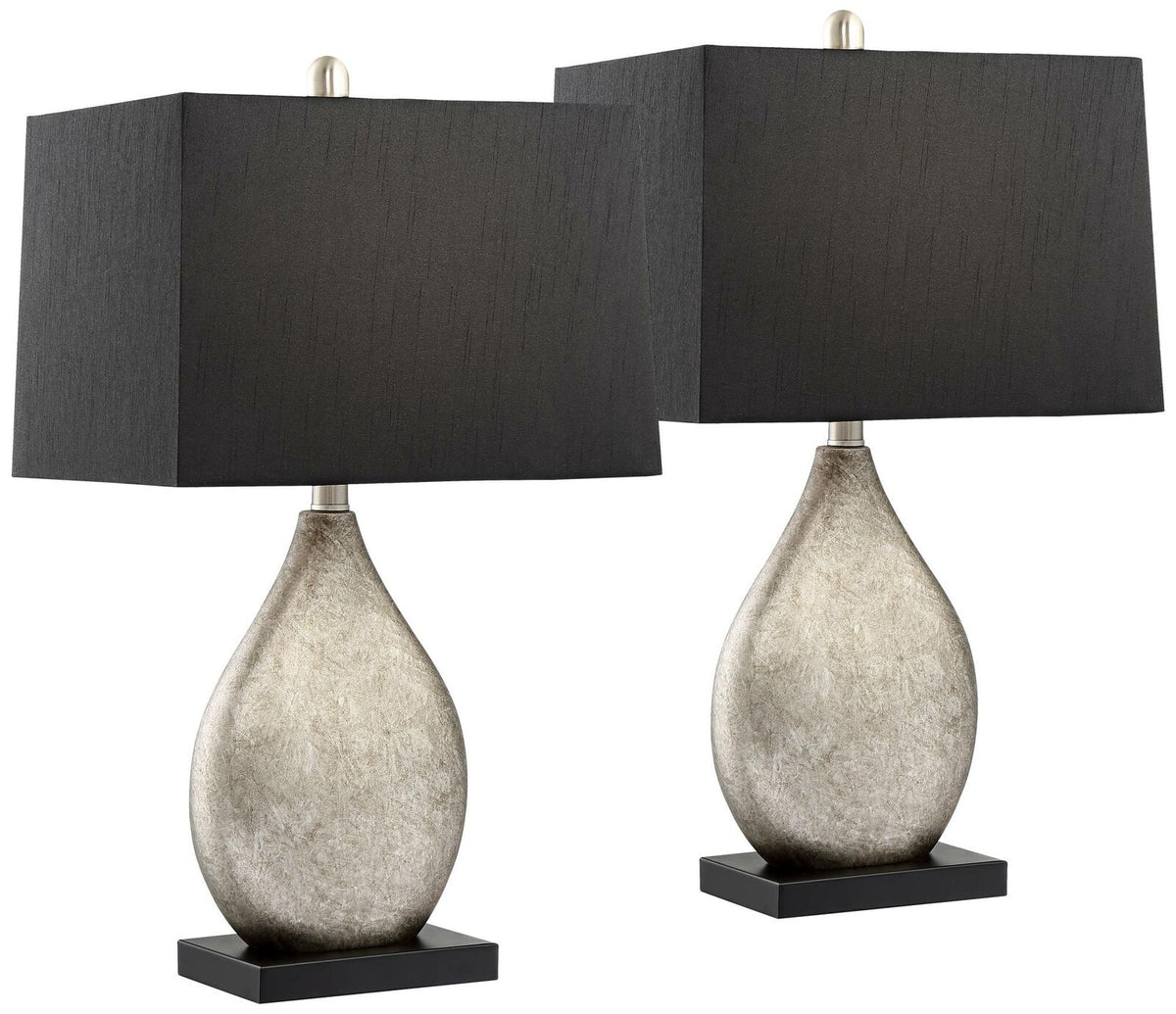 Modern Table Lamps Set with Black Rectangular Shades Art Deco Design