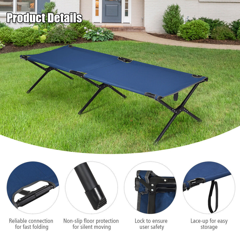 Heavy-Duty Foldable Cot Bed With Carrying Bag Hiking Camping Blue