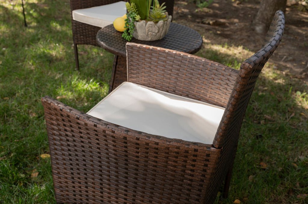 3-Piece Cushioned Wicker Chairs Set with Table Outdoor Patio Furniture