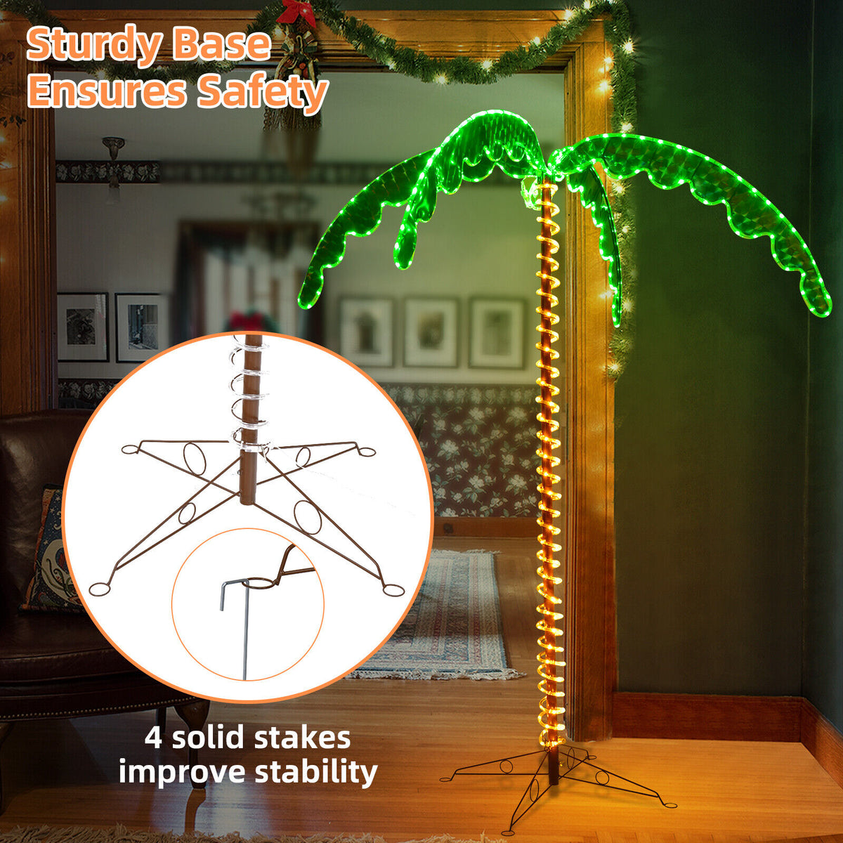 Pre-lit 7-foot Palm Tree with LED Rope Lights Outdoor Tropical Decor
