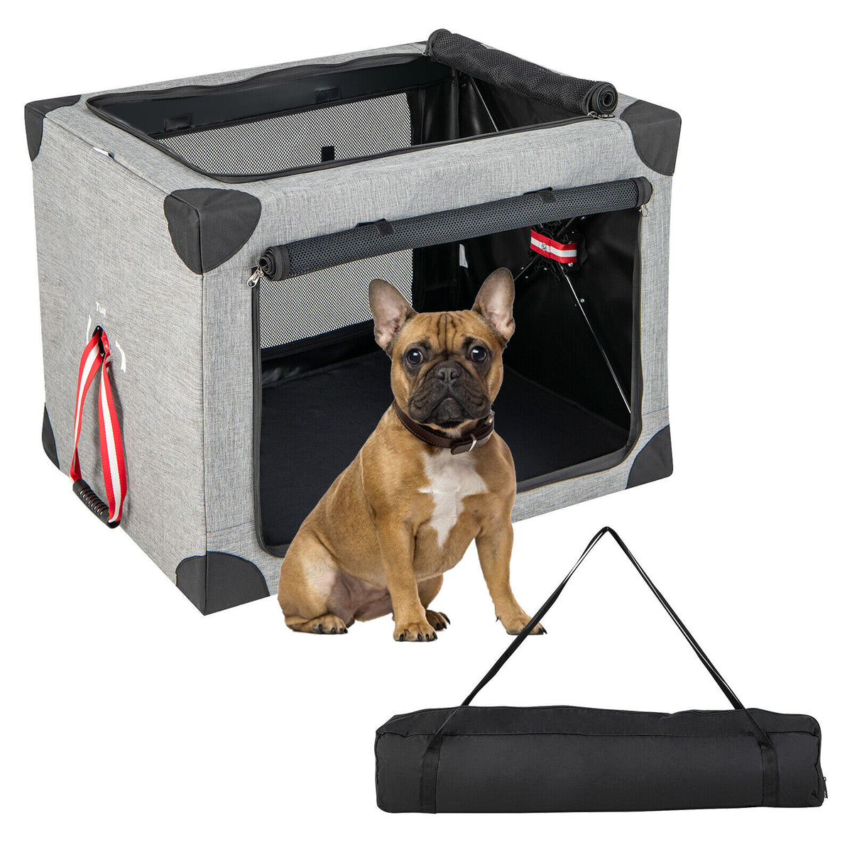 32 Inches Portable Dog Crate Folding Pet Carrier With Mat and Zippers