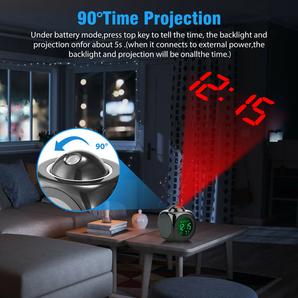Digital Alarm Clock Ceiling Projection Voice Alert And Snooze Function