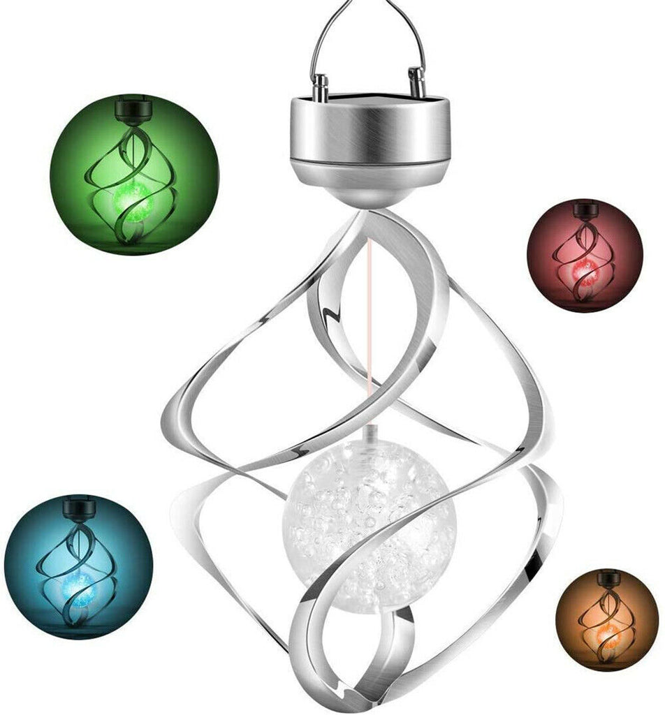 Solar LED Wind Chimes Color-Changing Spiral Spinner Lamp