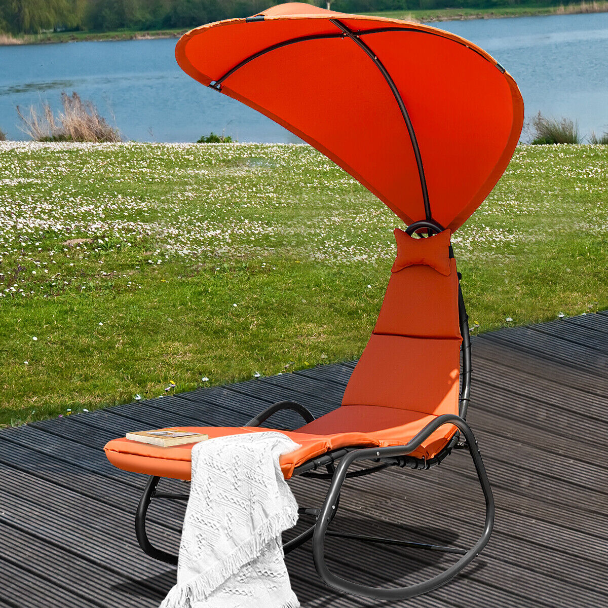 Hanging Chaise Lounge Chair Thick Cushion Patio Outdoor Furniture
