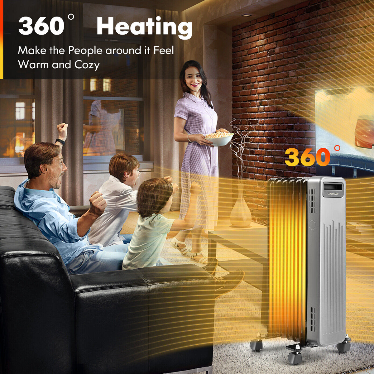 1500W Electric Space Heater Oil-Filled Radiator  with 3 Heat Settings