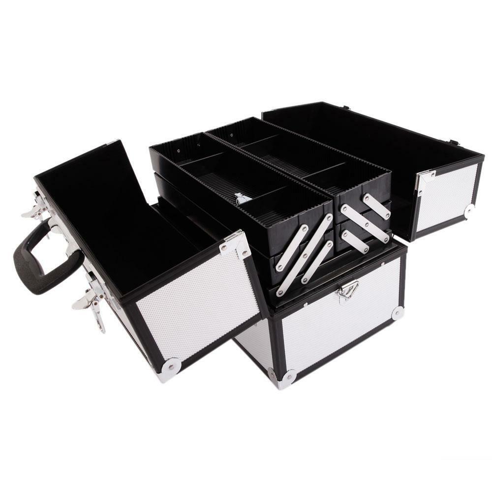 Foldable 3-Tier Aluminum Makeup Train Case Silver Organizer